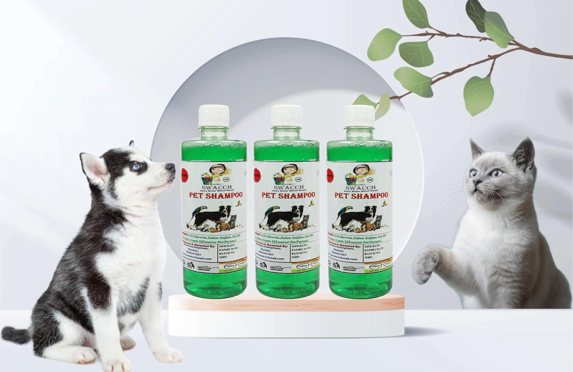 SWACCH PET Shampoo (500ML) (Combo Pack of 3) NEEM ALOVERA