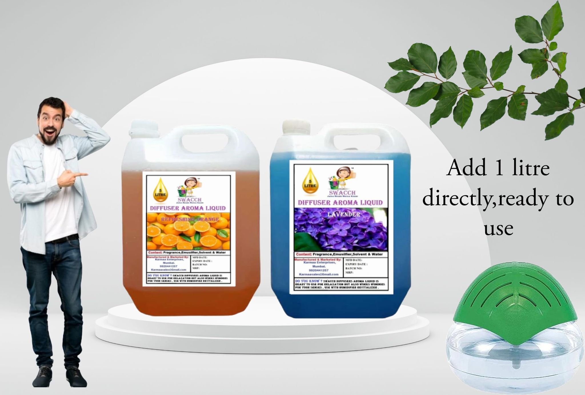 Swacch Diffuser Aroma Liquid (5 Litre) (pack of 2) Orange & lavender