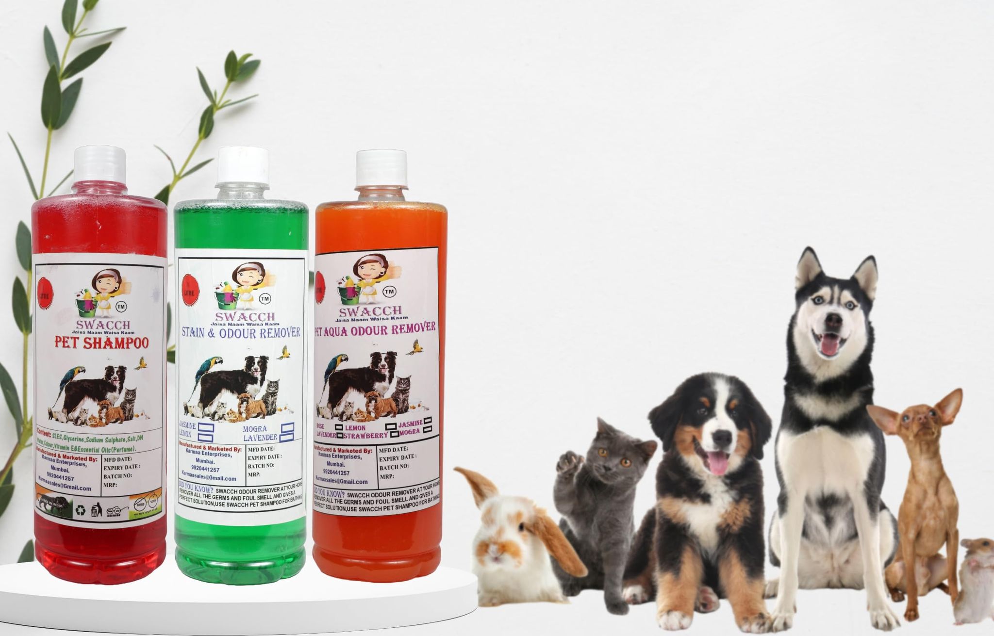 Swacch Pet Shampoo (Jasmine) + Deodorizer (Orange) + Stain Remover (Jasmine) (1 Litre) (Combo Pack of 3)