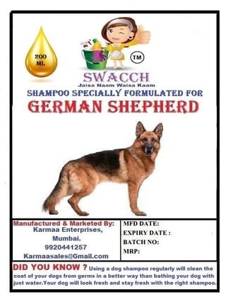 SWACCH Premium Shampoo for German Shepherd (200ML) (Combo Pack of 2) Rose & Jasmine SWACCH Premium Shampoo for German Shepherd (200ML) (Combo Pack of 2) Rose & Jasmine