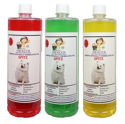 SWACCH Shampoo Specially FORMULATED for Spitz (1 Litre) (Combo Pack of 3) Jasmine, NEEM ALOVERA & Lemon