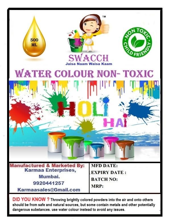SWACCH WATER COLOUR NON-TOXIC & ECO FRIENDLY COLOUR (BLUE AND RED) (500ML) (PACK OF 2)