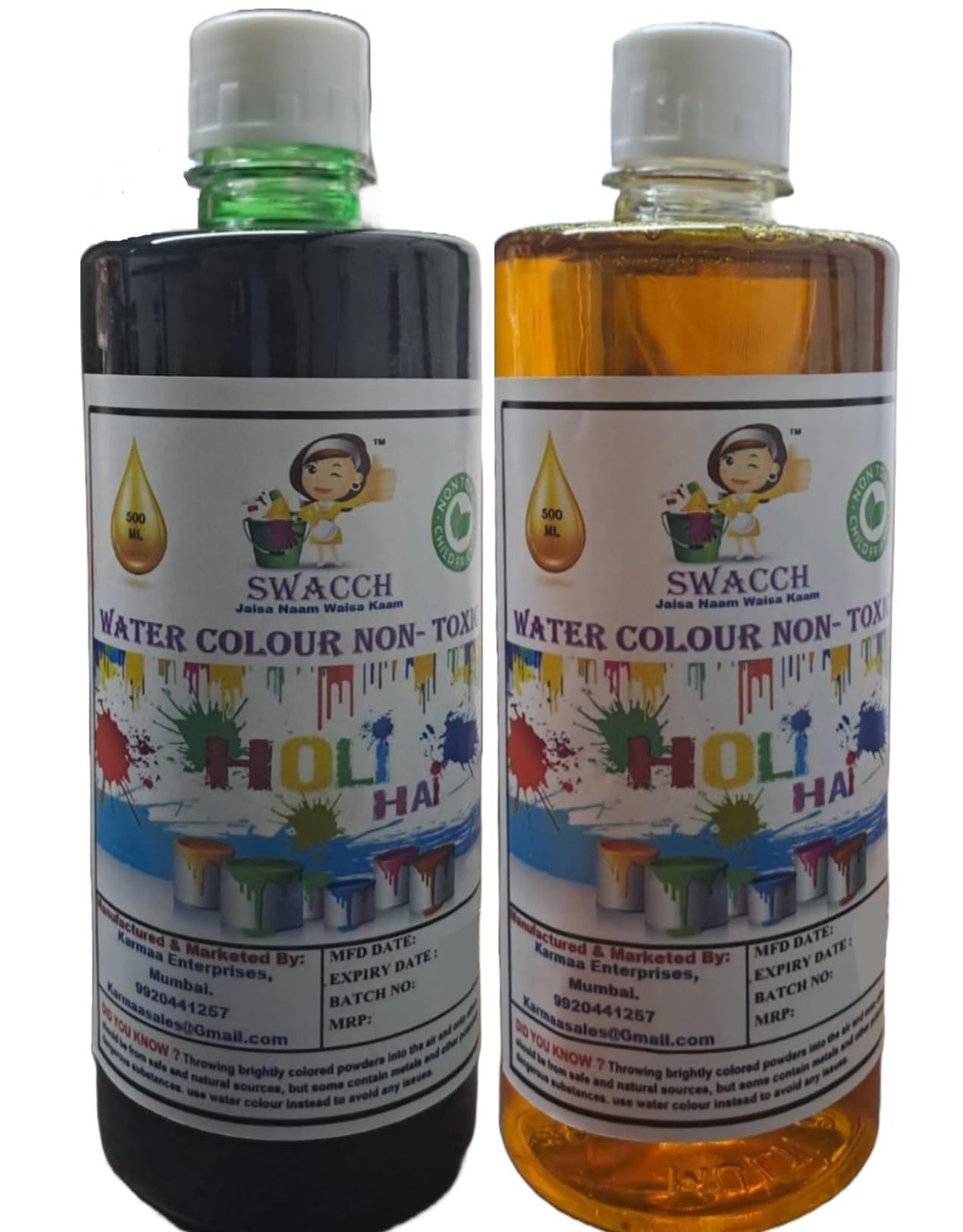 SWACCH WATER COLOUR NON-TOXIC & ECO FRIENDLY COLOUR (GREEN & YELLOW) (500ML) (PACK OF 2)