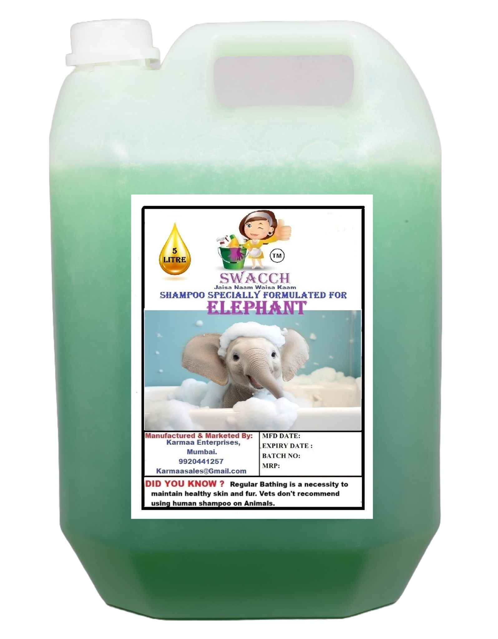 Swacch Shampoo Specially Formulated for Elephant (5 Litre) Neem Alovera