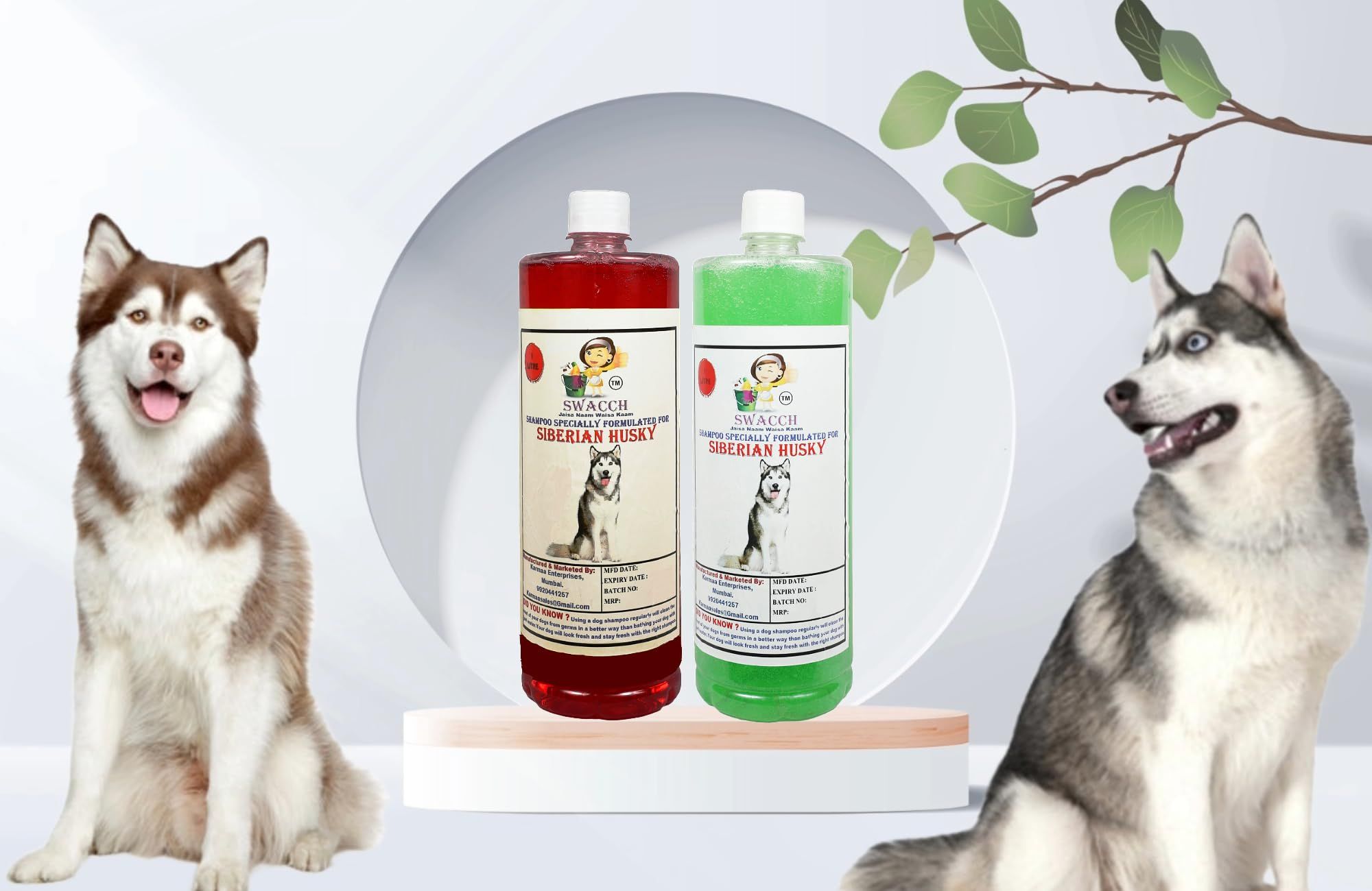 Swacch Shampoo Specially Formulated for Siberian Husky (1 Litre) (Combo Pack of 2) Jasmine & Neem Alovera