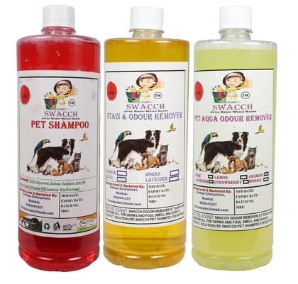 Swacch Shampoo (Strawberry) + Deodorizer (Lemon) + Stain Remover (Lemon) 1 Litre Each