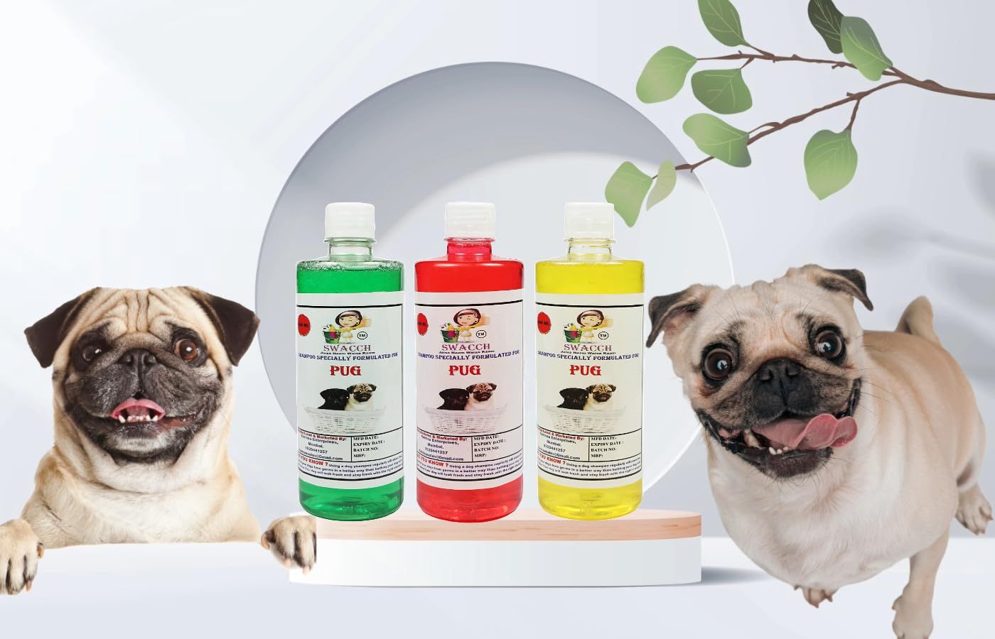 SWACCH Shampoo Specially FORMULATED for Pug (500ML) (Combo Pack of 3) NEEM ALOVERA, Strawberry & Lemon