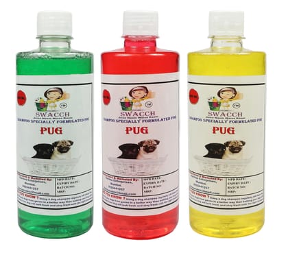 SWACCH Shampoo Specially FORMULATED for Pug (500ML) (Combo Pack of 3) NEEM ALOVERA, Strawberry & Lemon