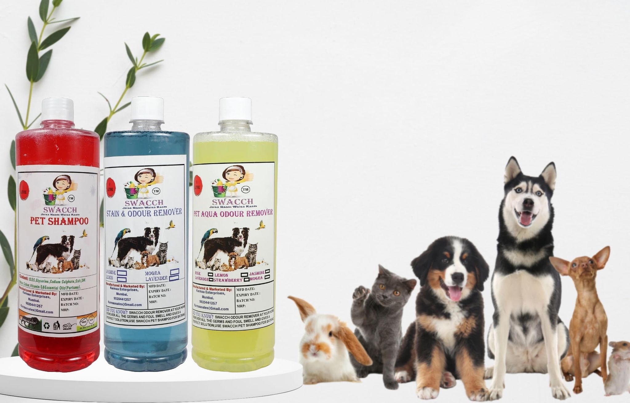 Swacch Shampoo (Strawberry) + Deodorizer (Lavender) + Stain Remover (Lemon) 1 Litre Each