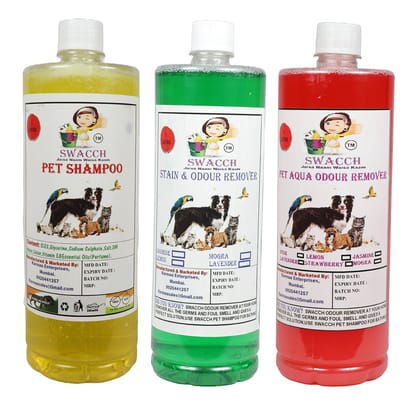 Swacch Shampoo (Lemon) + Deodorizer (Jamine) + Stain Remover (Rose) 1 Litre Each
