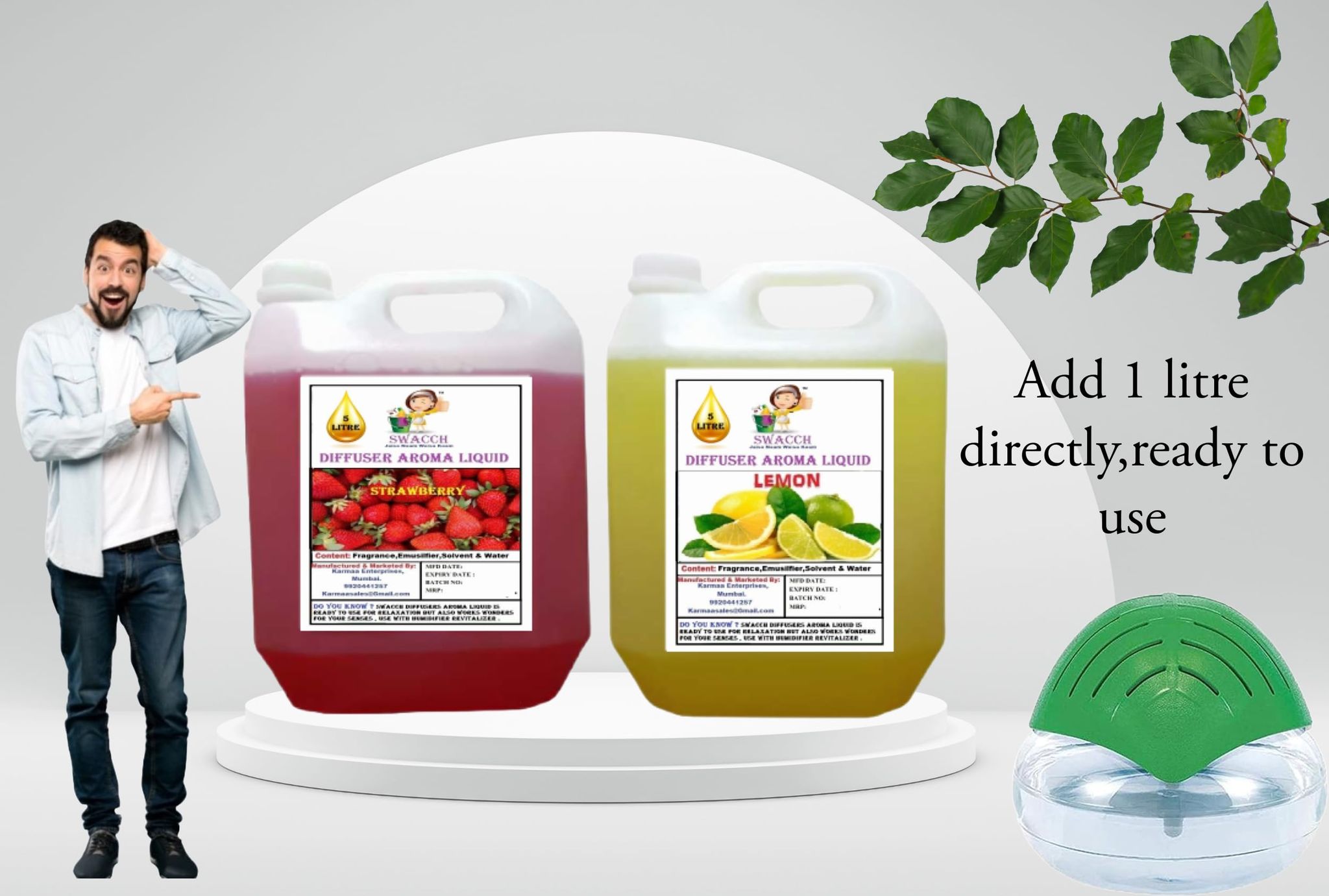 Swacch Diffuser Aroma Liquid (5 Litre) (Pack of 2) Strawberry & Lemon