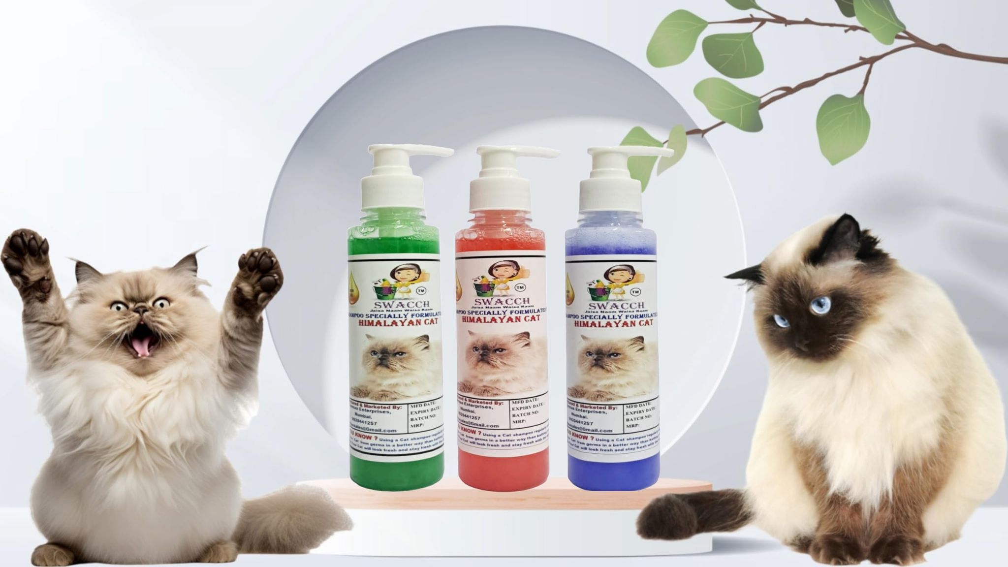 SWACCH Premium Shampoo for Himalayan CAT (200ML) (Combo Pack of 3) NEEM ALOVERA, Strawberry & Lavender
