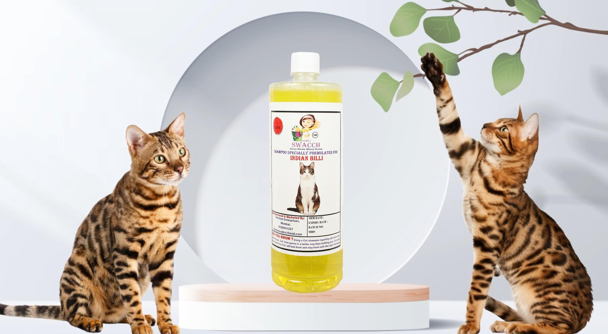 SWACCH Shampoo Specially FORMULATED for Indian Billi (1 Litre) Lemon
