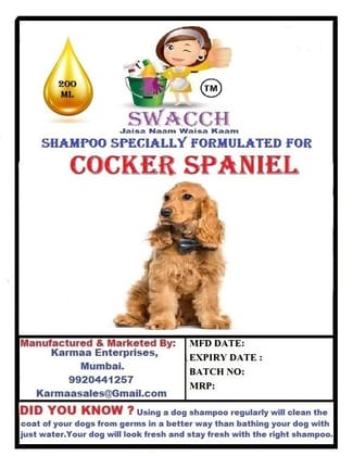 SWACCH Premium Shampoo for Cocker Spaniel (200ML) Jasmine