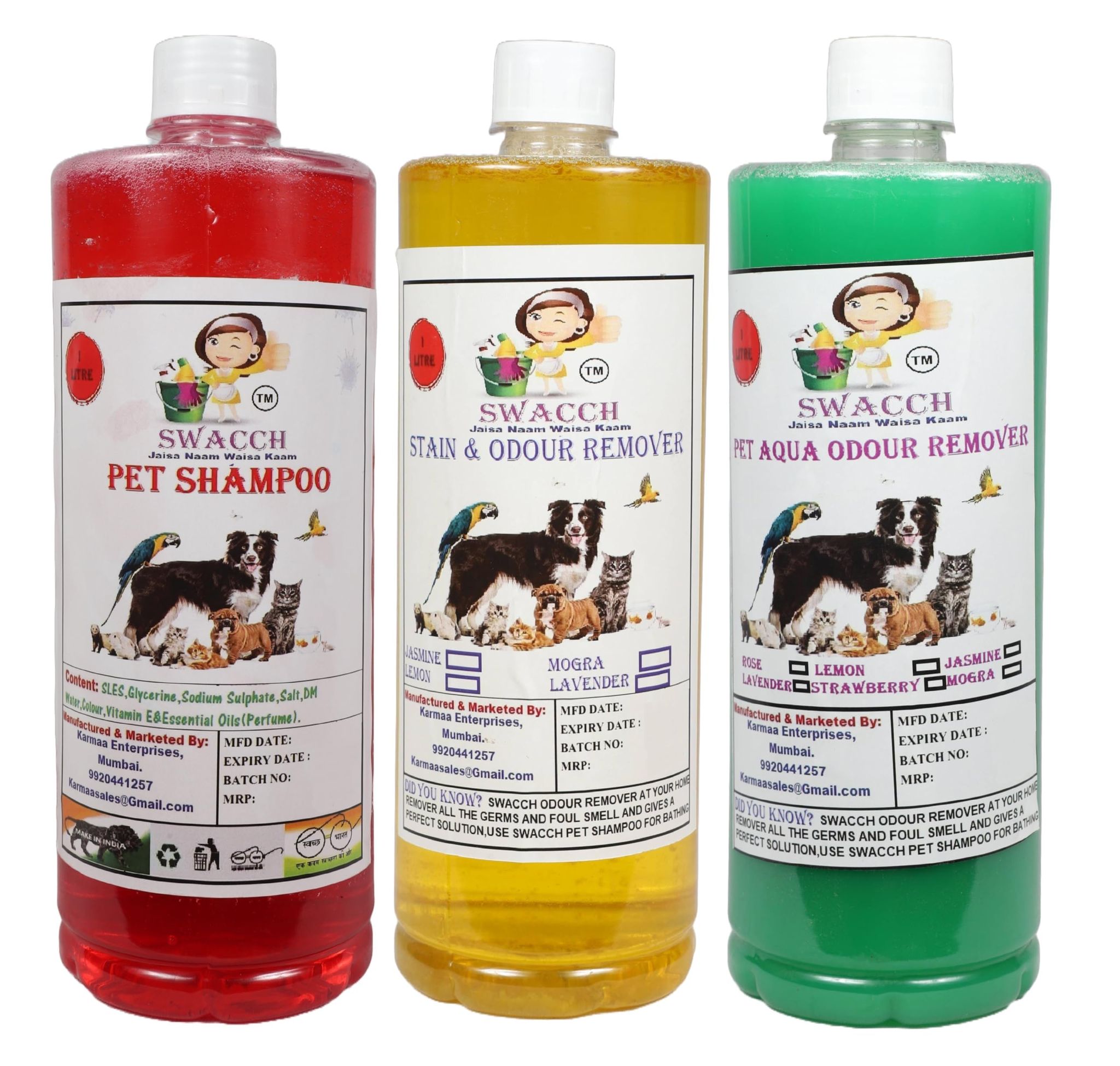 Swacch Shampoo (Jasmine) + Deodorizer (Lemon) + Stain Remover (Jasmine) 1 Litre Each