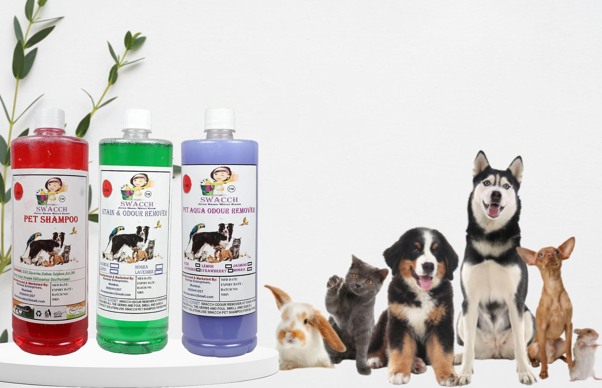 Swacch Shampoo (Strawberry) + Deodorizer (Mogra) + Stain Remover (Lavender) 1 Litre Each