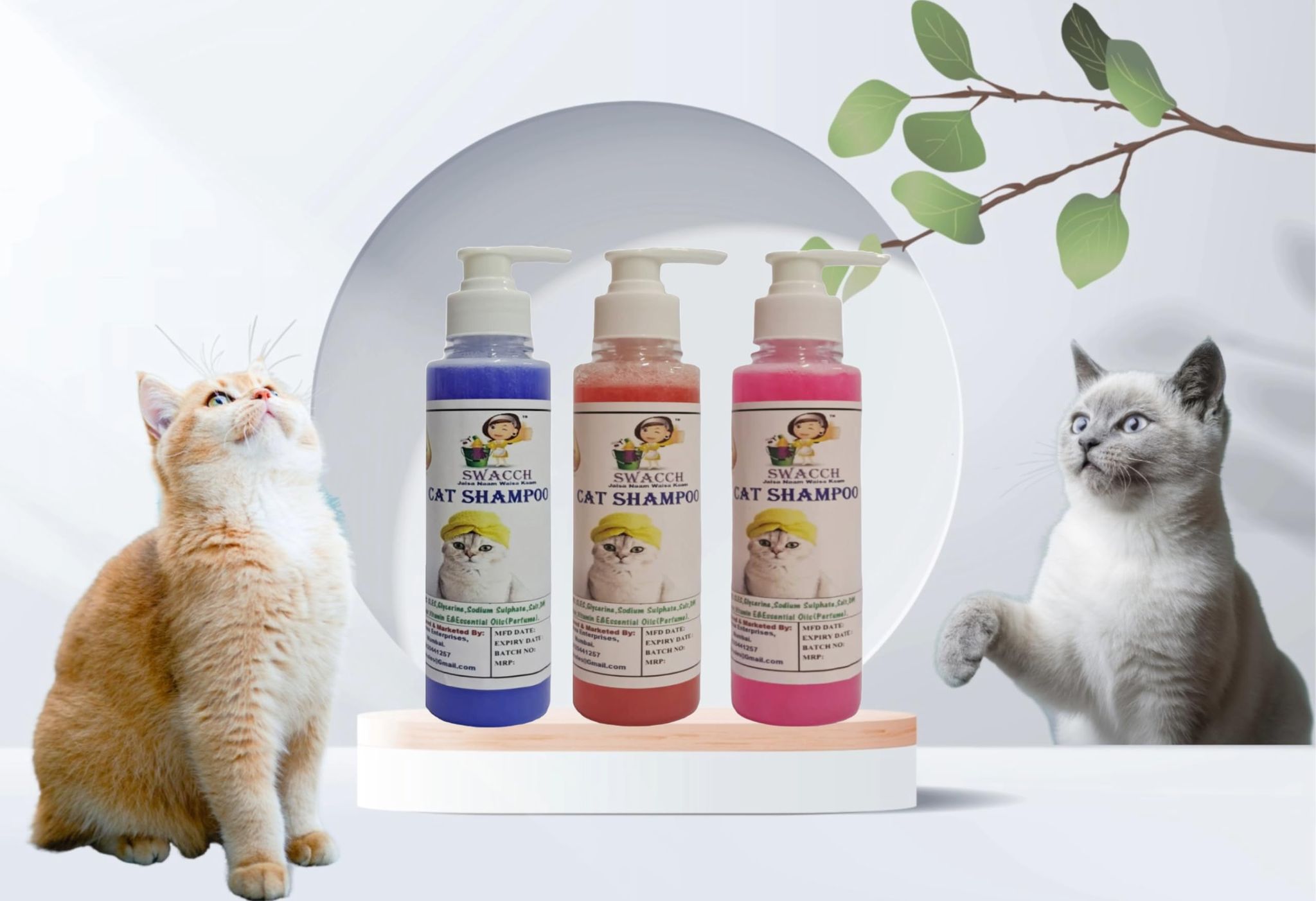 SWACCH Premium Shampoo for CAT Shampoo (200ML) (Combo Pack of 3) Lavender, Strawberry & Rose