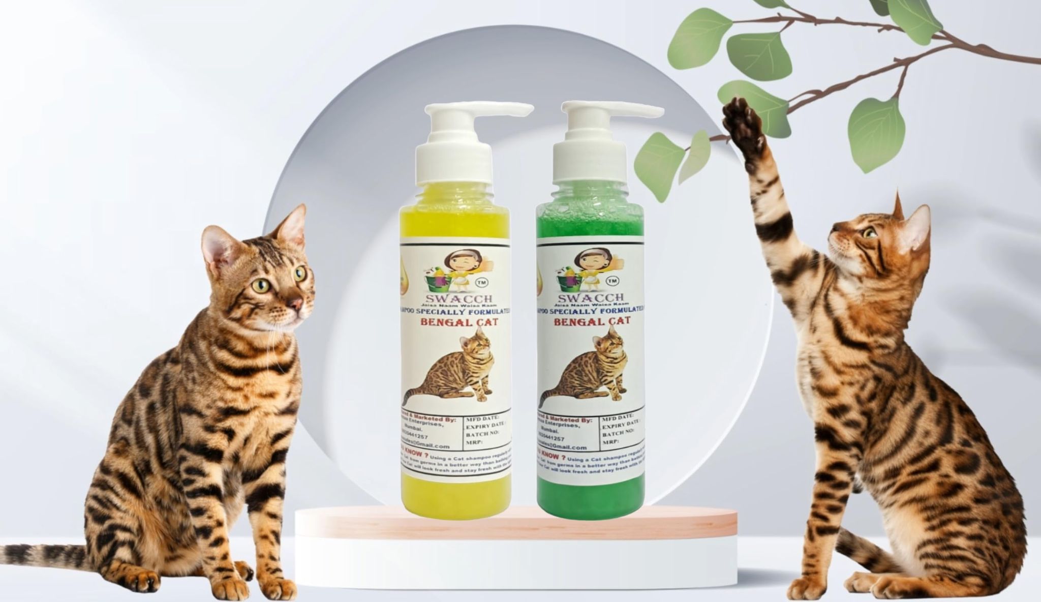 SWACCH Premium Shampoo for Bengal CAT (200ML) (Pack of 2) Lemon & NEEM ALOVERA