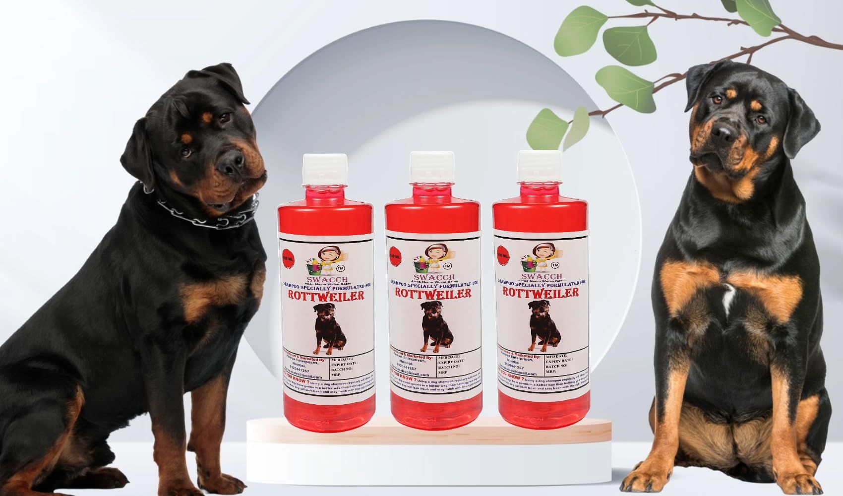 Swacch Shampoo Specially Formulated for Rottweiler (500ml) (Combo Pack of 3) Strawberry