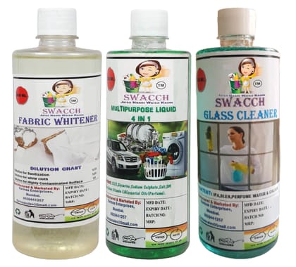 Swacch Home Care Combo Fabric Whitener, Multipurpose Liquid & Glass Cleaner (500ml) (Pack of 3)