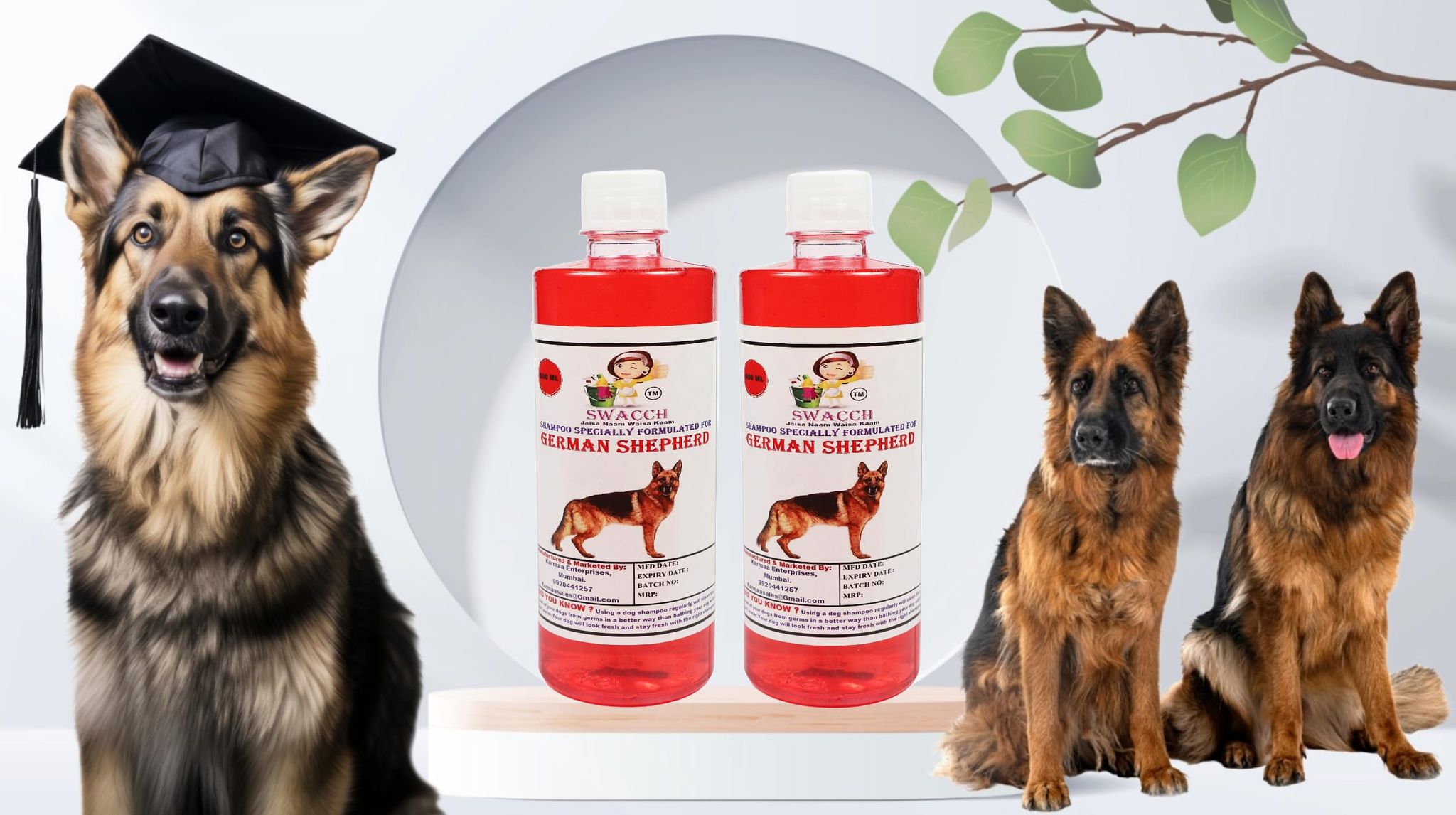 SWACCH Shampoo Specially FORMULATED for German Shepherd (500ML) (Combo Pack of 2) Strawberry
