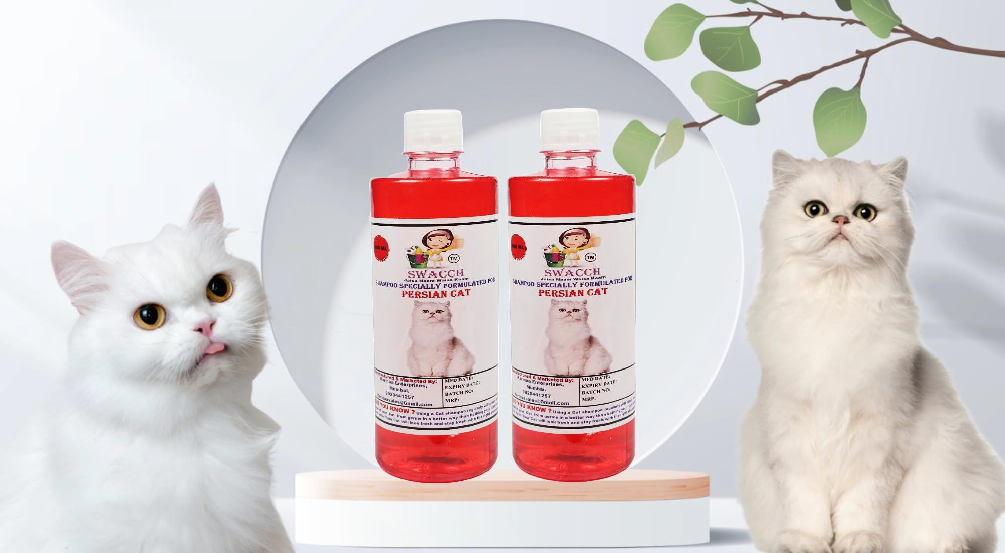 SWACCH Shampoo Specially FORMULATED for Persian CAT (500ML) (Pack of 2) Jasmine