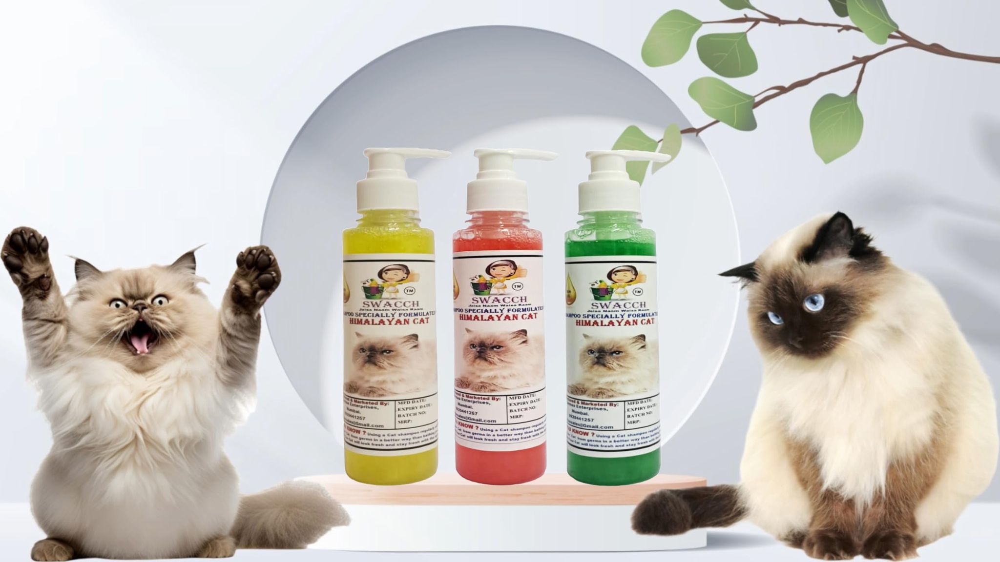 SWACCH Premium Shampoo for Himalayan CAT (200ML) (Combo Pack of 3) Lemon, Jasmine & NEEM ALOVERA
