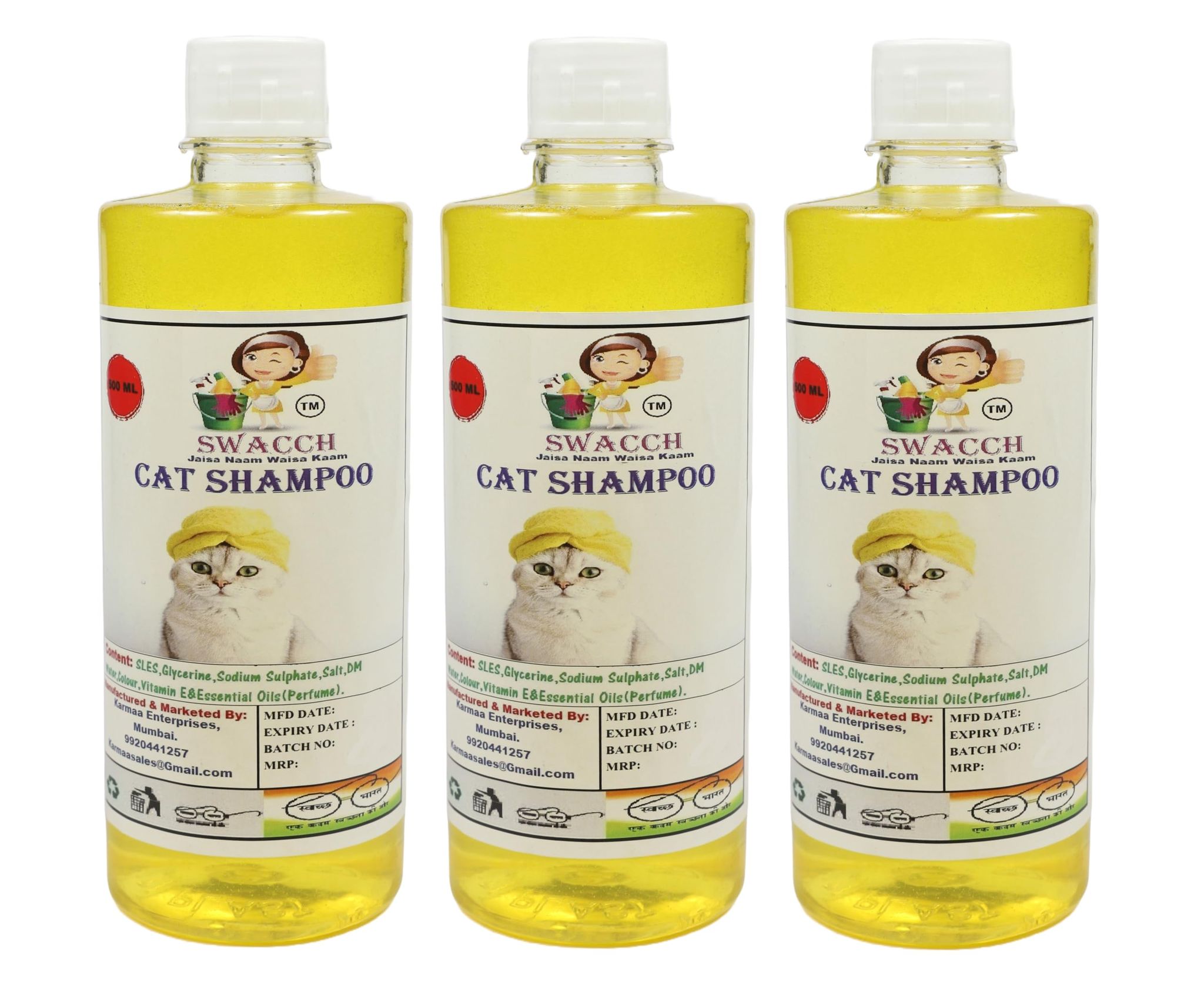 SWACCH CAT Shampoo (500ML) (Combo Pack of 3) Lemon