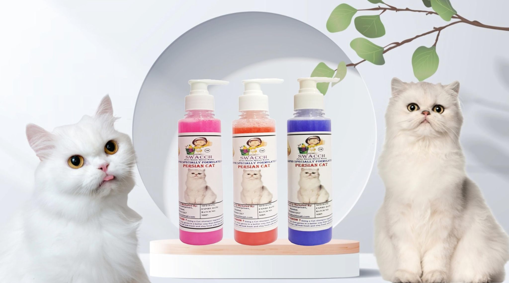 SWACCH Premium Shampoo for Persian CAT (200ML) (Combo Pack of 3) Rose, Strawberry & Lavender