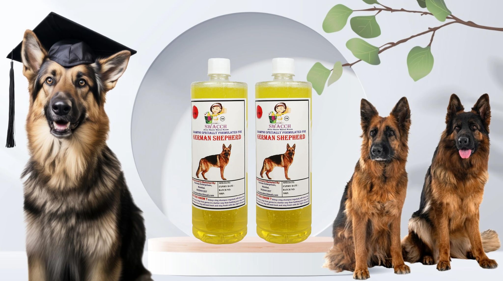 SWACCH Shampoo Specially FORMULATED for German Shepherd (1 Litre) (Pack of 2) Lemon