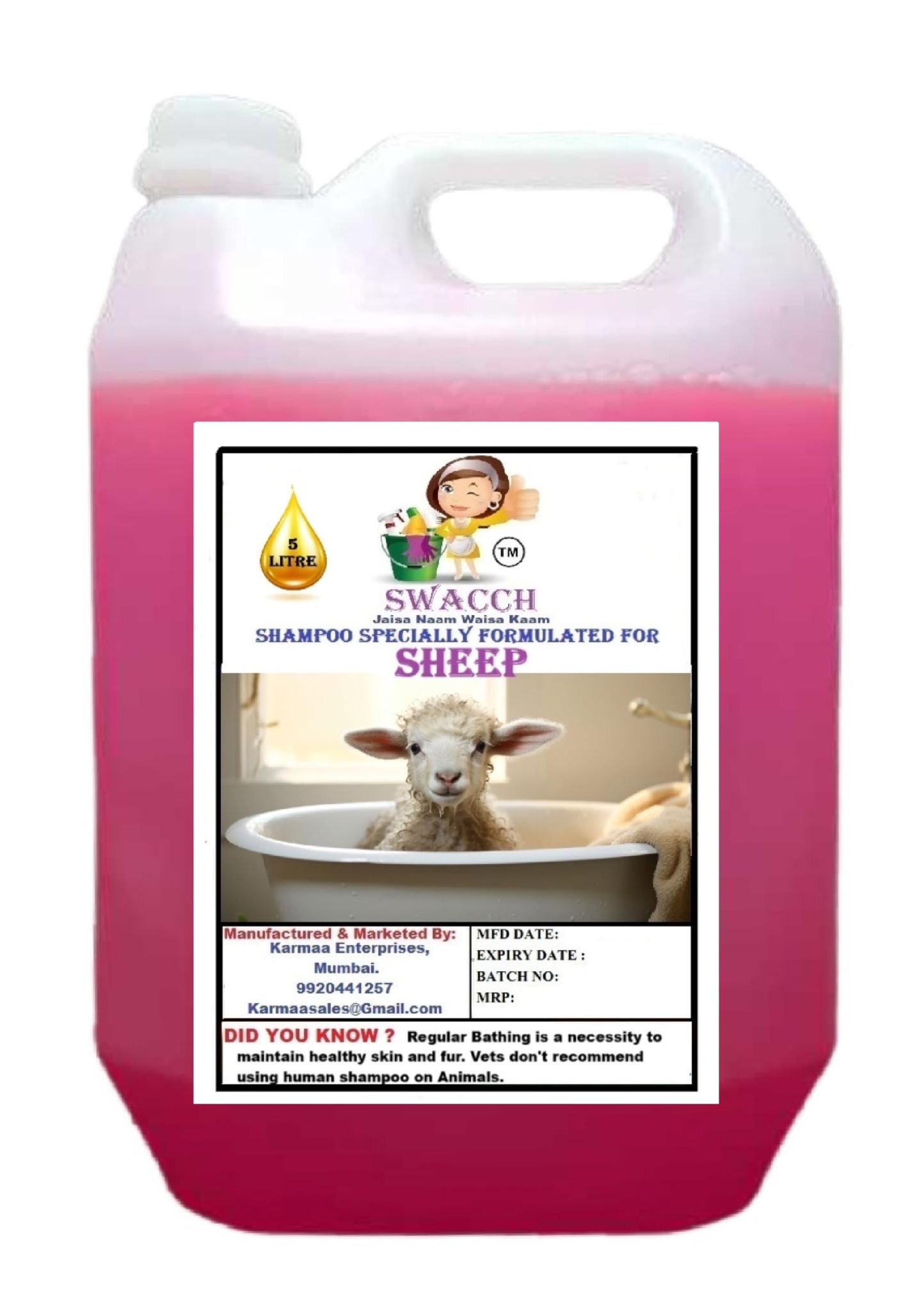 Swacch Shampoo Specially Formulated for Sheep (5 Litre) Rose