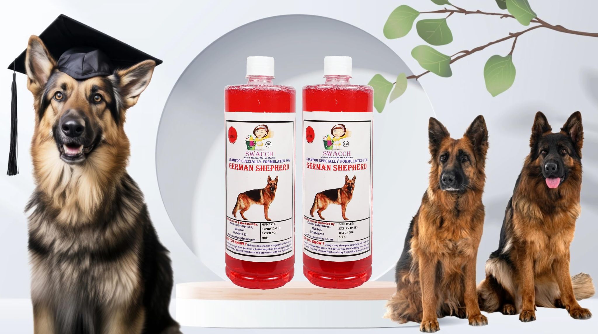 Swacch Shampoo Specially Formulated for German Shepherd (1 Litre) (Pack of 2) Jasmine