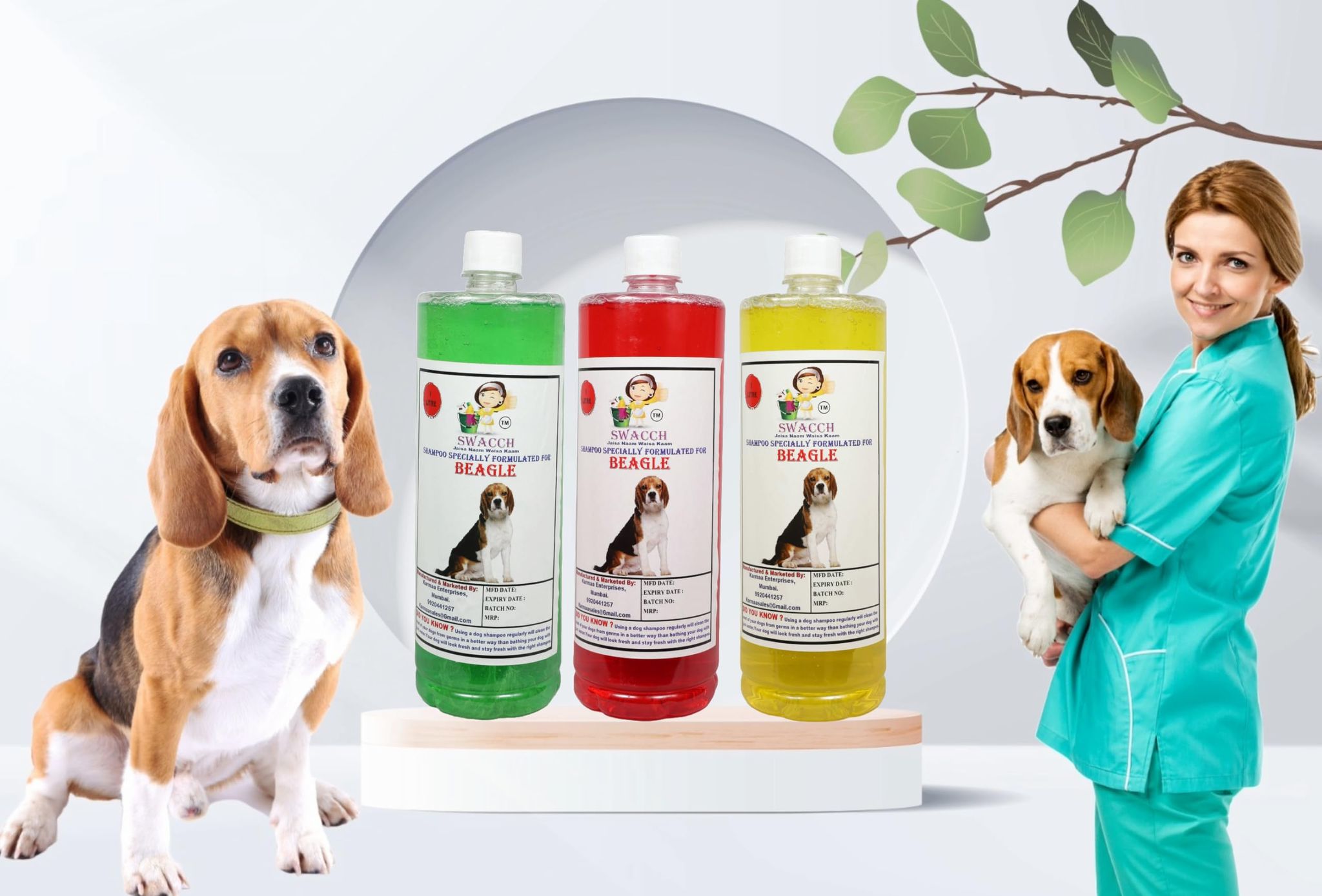 SWACCH Shampoo Specially FORMULATED for Beagle (1 Litre) (Combo Pack of 3) Jasmine,NEEM ALOVERA & Lemon