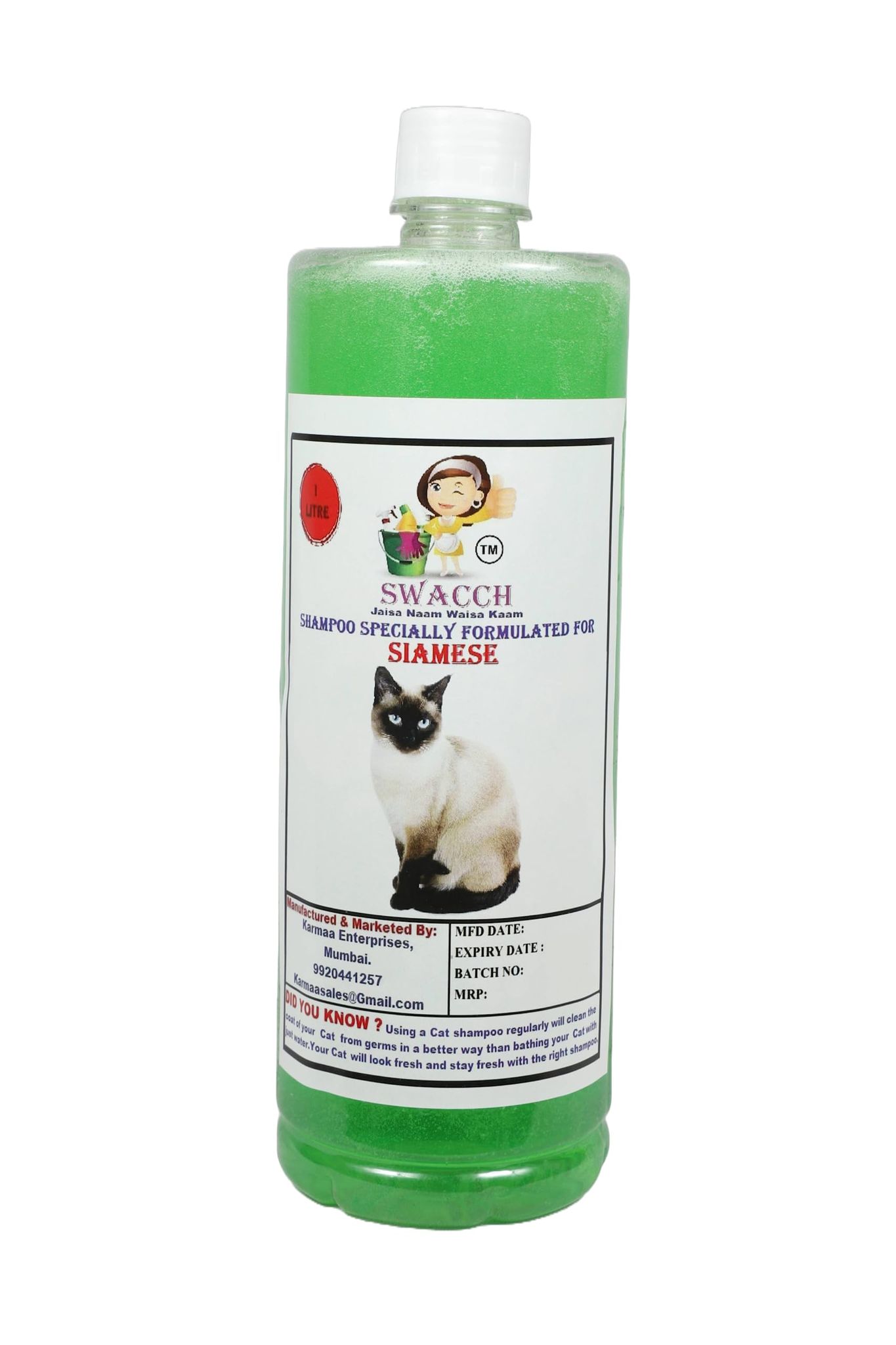 SWACCH Shampoo Specially FORMULATED for Siamese CAT (1 Litre) NEEM ALOVERA
