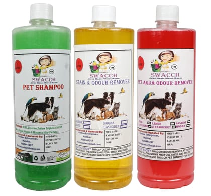 Swacch Pet Shampoo (Neem Alovera) + Deodorizer (Rose) + Stain Remover (Lemon) (1 Litre) (Combo Pack of 3)