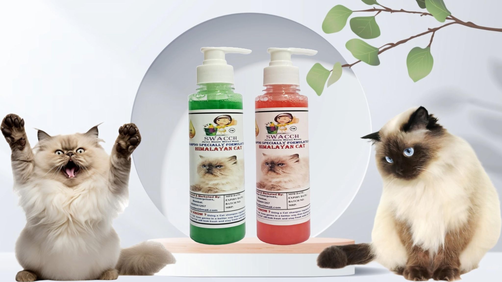 SWACCH Premium Shampoo for Himalayan CAT (200ML) (Combo Pack of 2) NEEM ALOVERA & Strawberry