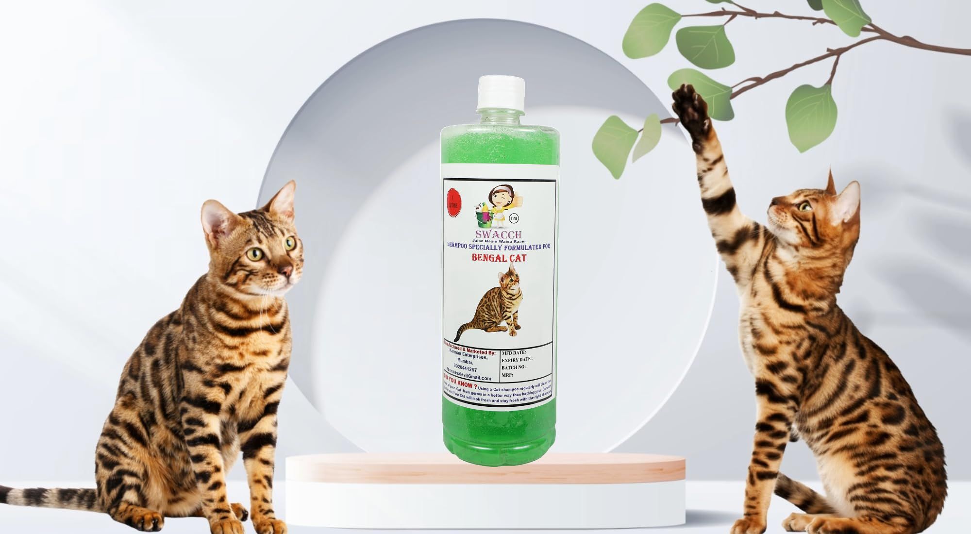 SWACCH Shampoo Specially FORMULATED for Bengal Cat (1 Litre) NEEM ALOVERA