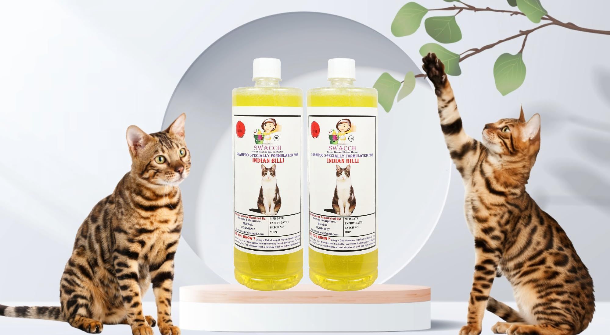 SWACCH Shampoo Specially FORMULATED for Indian Billi (1 Litre) (Pack of 2) Lemon
