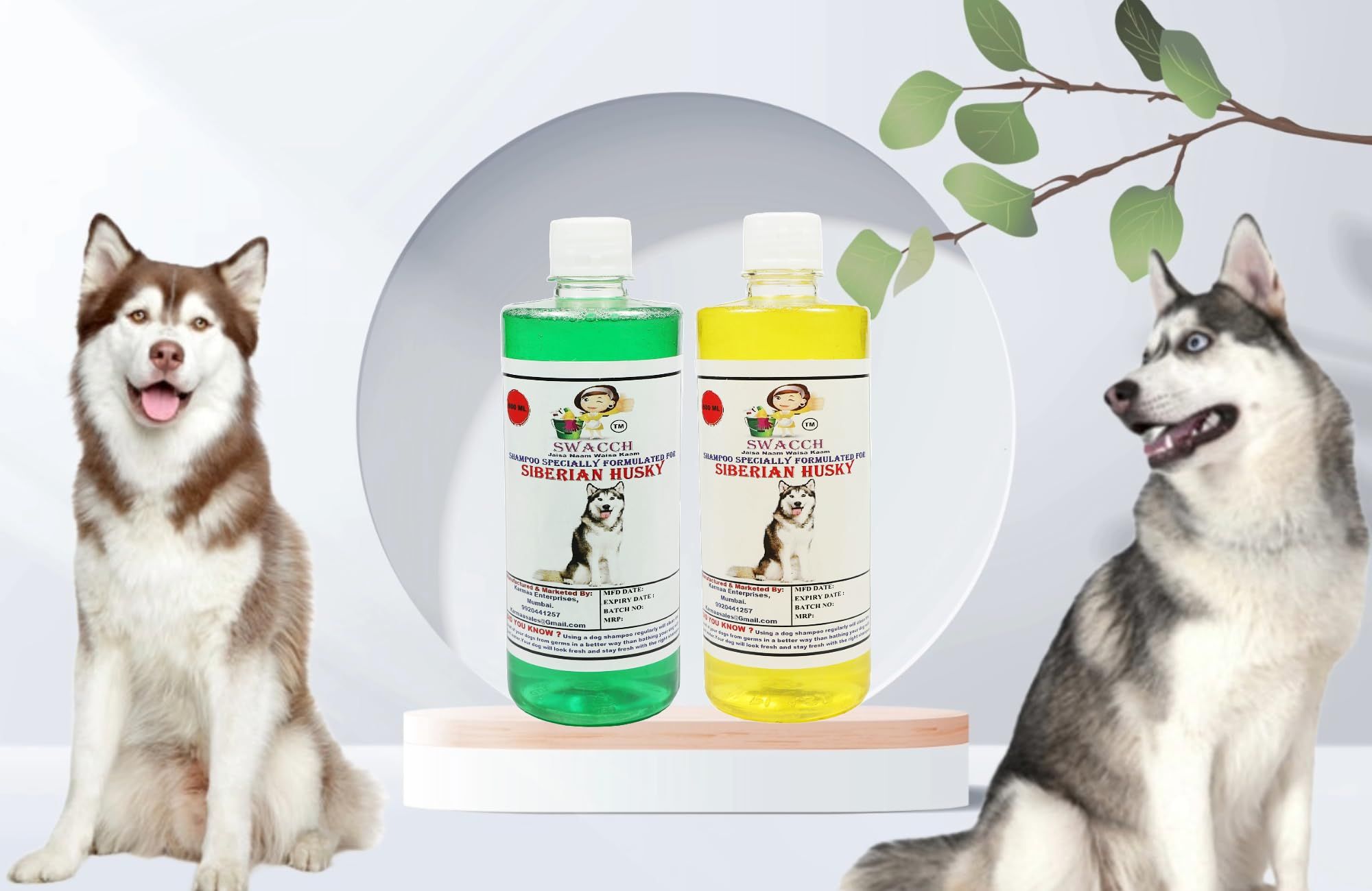 SWACCH Shampoo Specially FORMULATED for Siberian Husky (500ML) (Combo Pack of 2) NEEM ALOVERA & Lemon