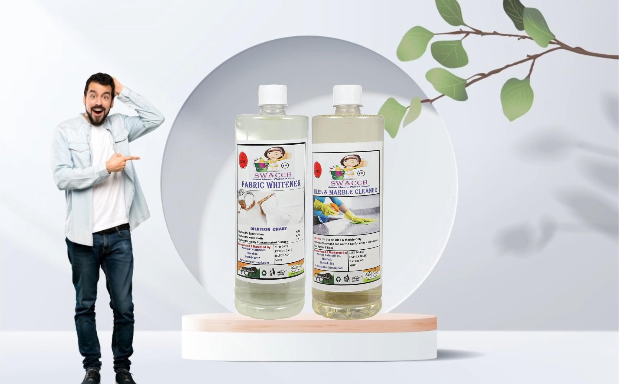 Home Care Combo Fabric Whitener & Tiles & Marble Cleaner 1 Litre (Pack of 2)