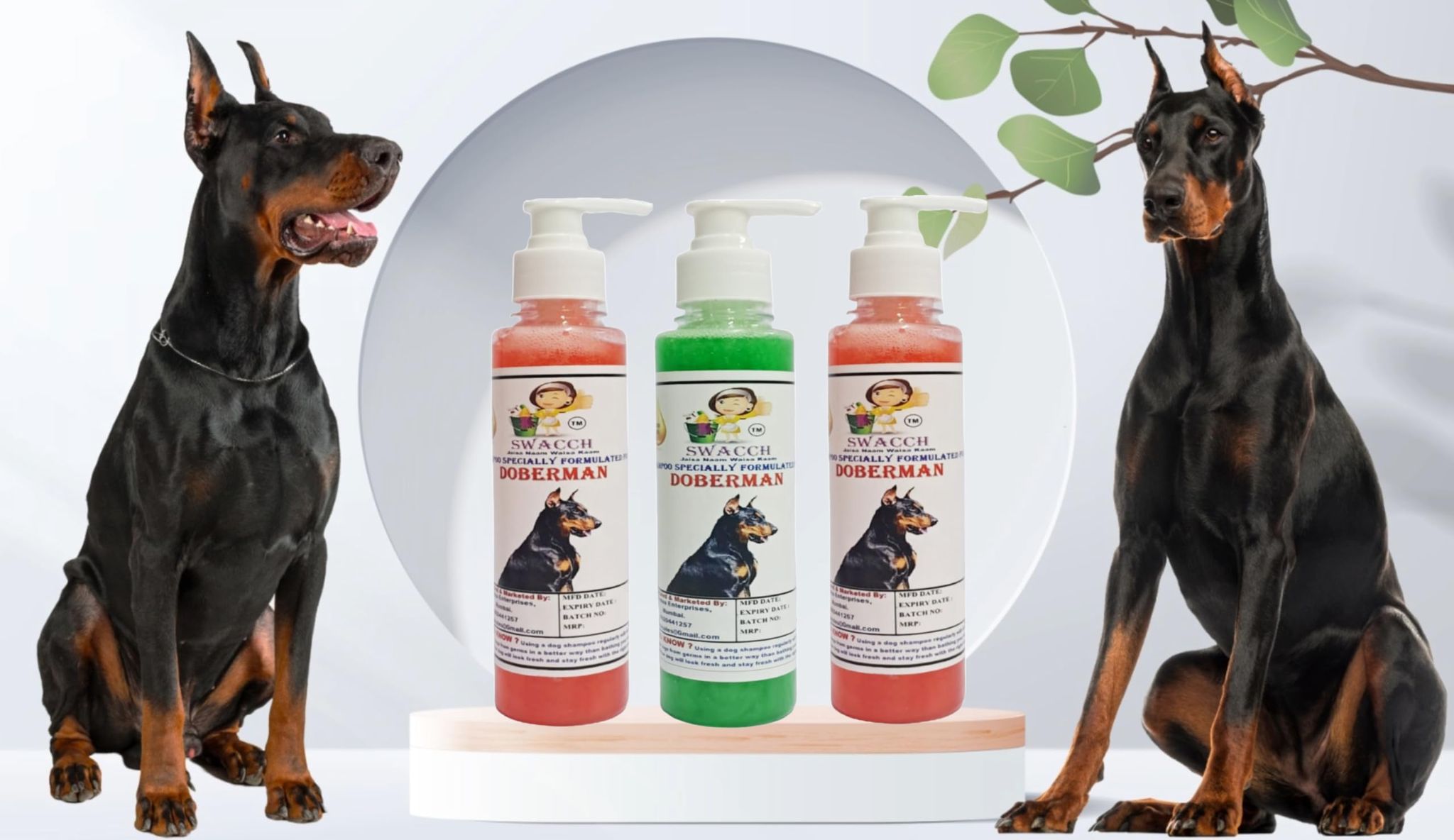 SWACCH Premium Shampoo for Doberman (200ML) (Combo Pack of 3) Jasmine, NEEM ALOVERA & Strawberry
