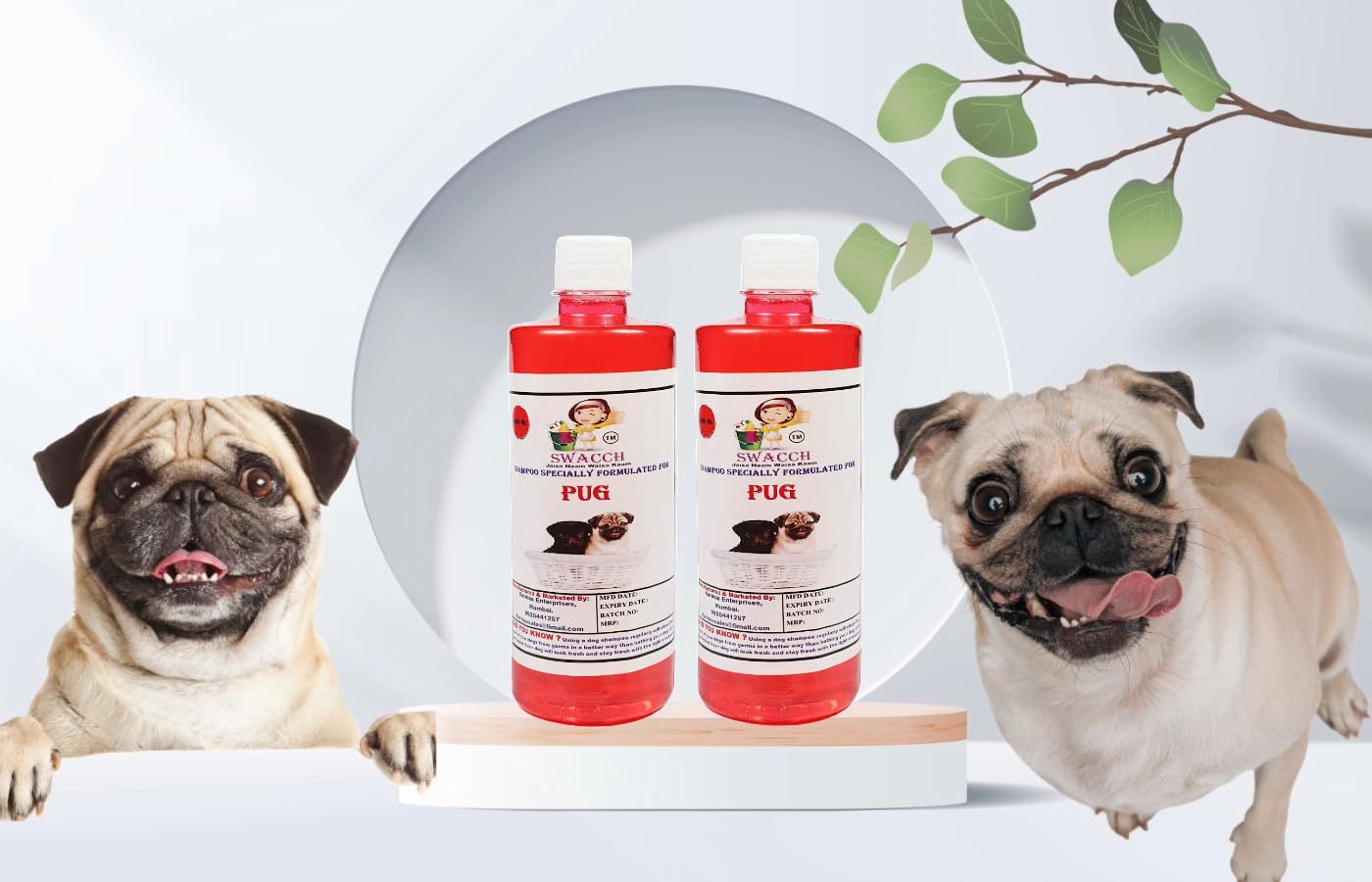 SWACCH Shampoo Specially FORMULATED for Pug (500ml) Jasmine (Pack of 2)