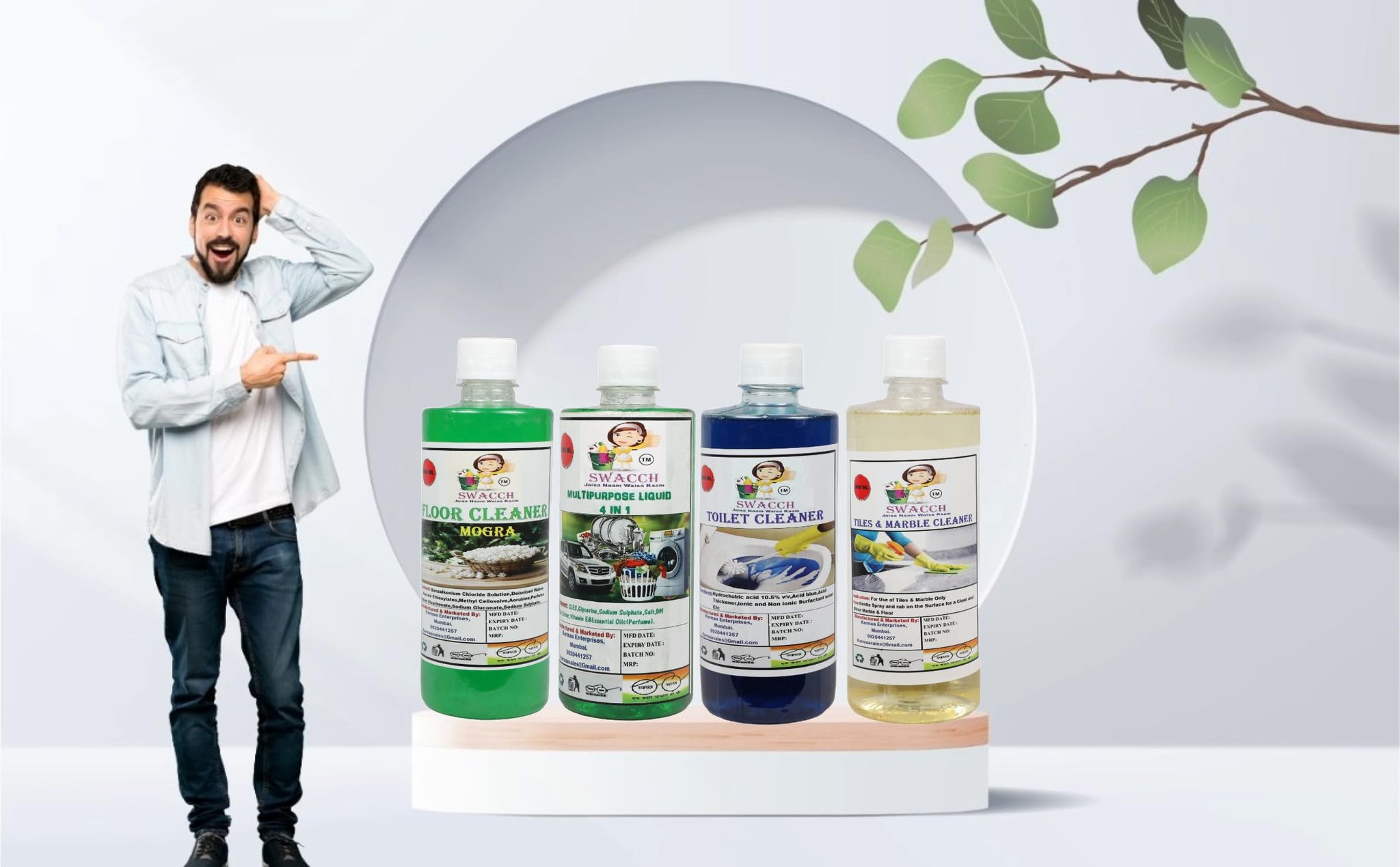 Home Care Combo Floor Cleaner Mogra, Multipurpose Liquid, Toilet Cleaner & Tiles & Marble Cleaner (500ml) (Pack of 4)