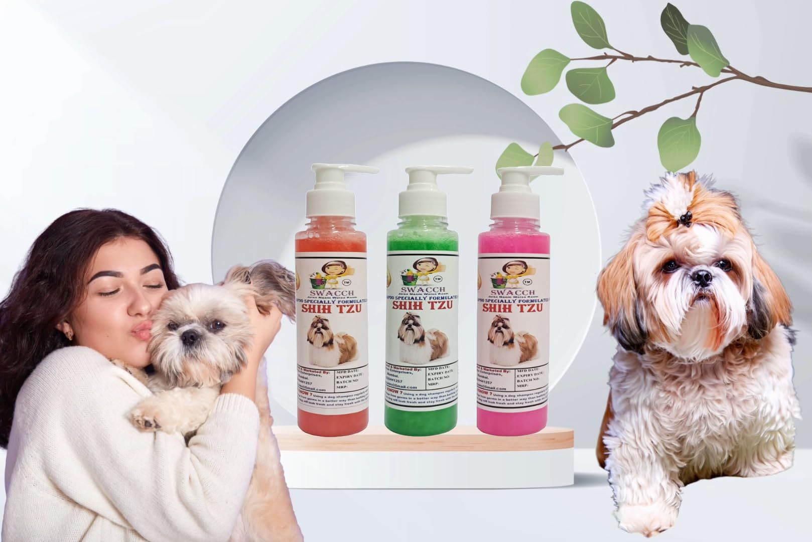 SWACCH Premium Shampoo for Shih TZU (200ML) (Combo Pack of 3) Jasmine, NEEM ALOVERA & Rose