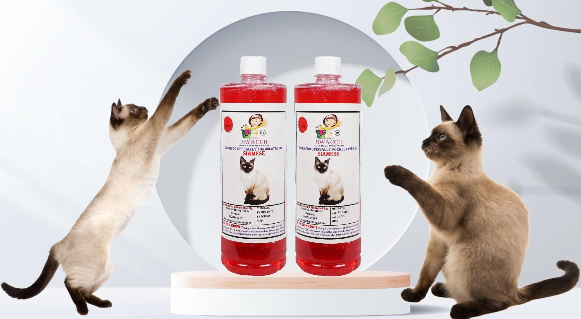 Swacch Shampoo Specially Formulated for Siamese Cat (1 Litre) (Pack of 2) Jasmine