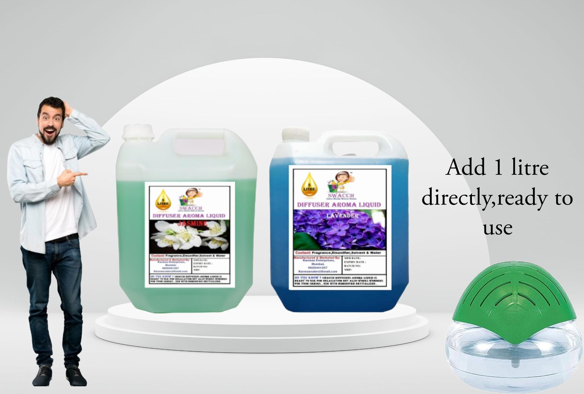 Swacch Diffuser Aroma Liquid (5 Litre) (Pack of 2) Jasmine & Lavender