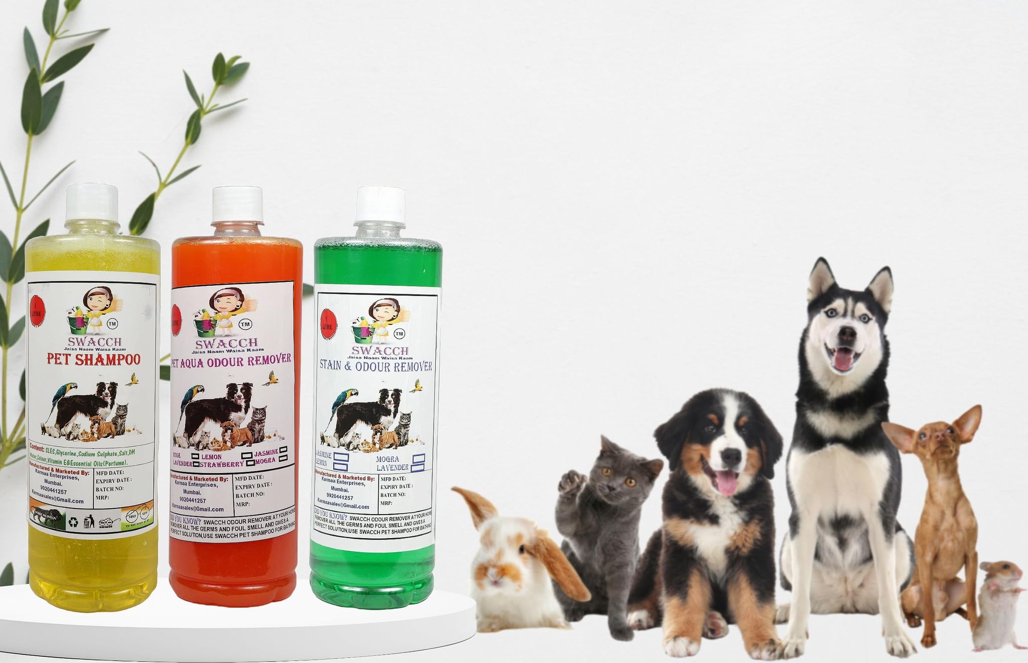 Swacch Shampoo (Lemon) + Deodorizer (Jasmine) + Stain Remover (Orange) 1 Litre Each