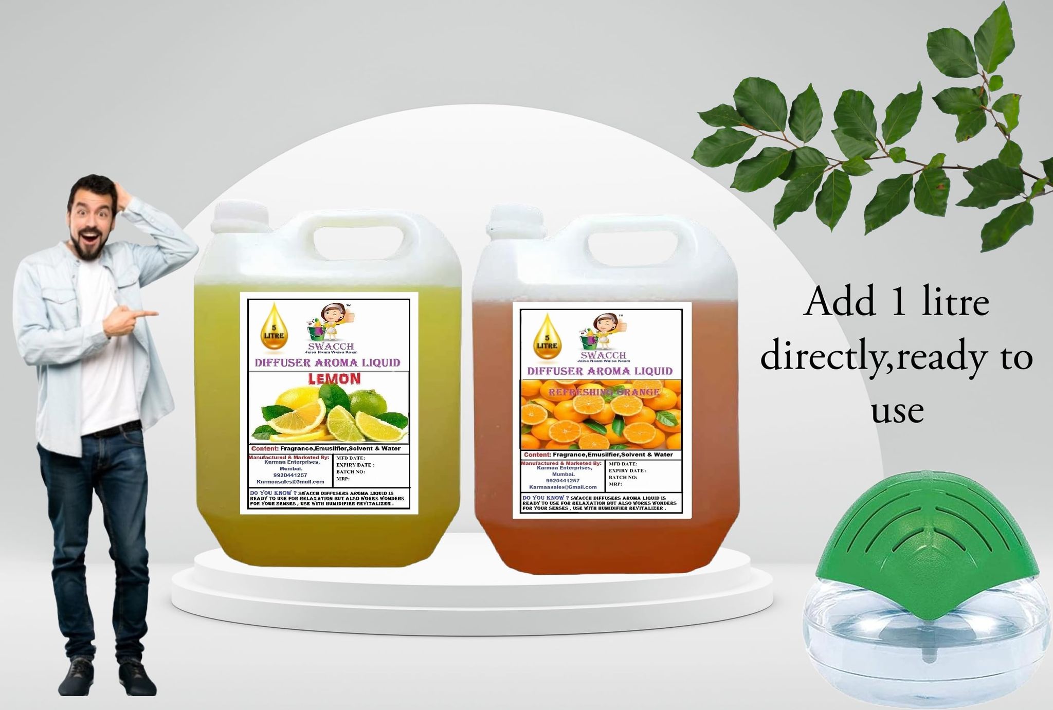 Swacch Diffuser Aroma Liquid (5 Litre) (pack of 2) Lemon & Orange