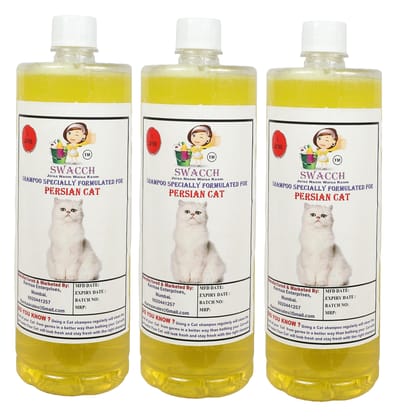 SWACCH Shampoo Specially FORMULATED for Persian CAT (1 Litre) (Pack of 3) Lemon SWACCH Shampoo Specially FORMULATED for Persian CAT (1 Litre) (Pack of 3) Lemon