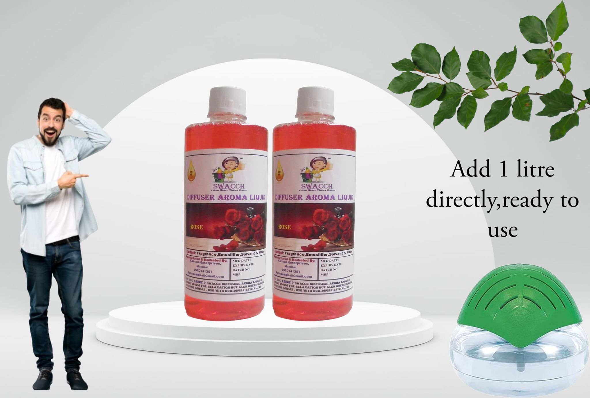 Swacch Diffuser Aroma Liquid (500ml) (Pack of 2) Rose